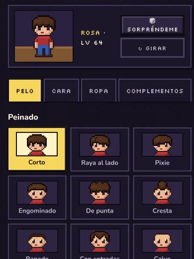 La guía: eliges su peinado, su ropa y sus gafas, y su muñeco de 16 bits se dibuja al momento.